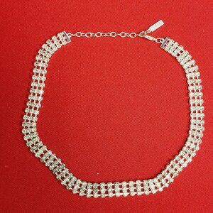 Vintage Napier Necklace Silvertone 3 Rows Layered Rhinestones
